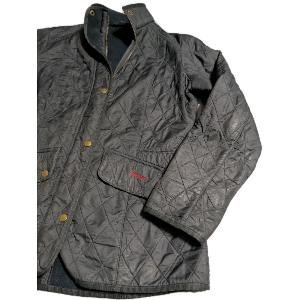 Barbour Quilted Jacket Womens US 10 Gray Fleece Lined Snap Zip Coat UK 14 - Picture 9 of 10